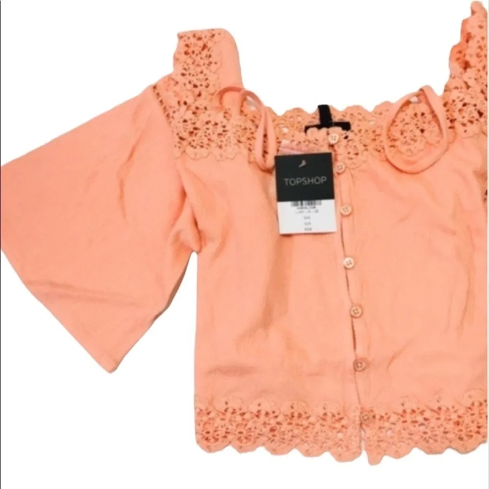 TopShop Womens Orange Cold Shoulder Elbow Sleeve Button Crop Tank Top Sz 10 New
